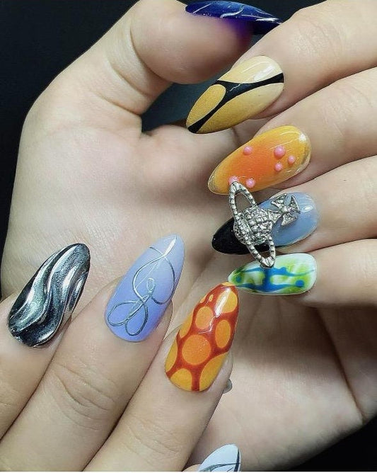 Alien Planet Nails, press on nails, acrylic nails, Nails Press On, Long Nails, Nails Art, Nails Set, False Nails, Almond Nails F596