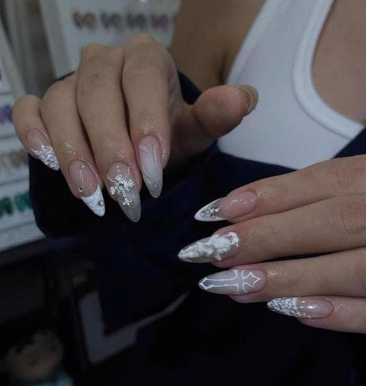 Angle Nails, Press On Nails, Christmas Nails, 3D Gel Nails Cross Nails, Chrome Nails, Unique French Nails, Y2K Nails, Cool Charm Nails F934