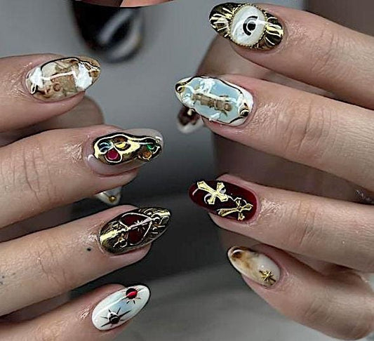 Aesthetic Nails, Press On Nails, 3D gel Nails, Sticker Nails, Handmade Nails, Ombre Nails, Chrome Nails, Gold Mirror Nails, Charm Nail F1047