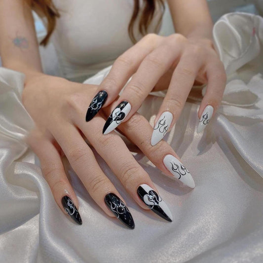 Black And White Nails | Free Style Press On Nails, Handmade Fake Nails Nails, Unique Nails | Custom Press On Nails - F245