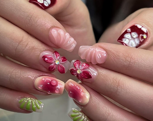 Orchid Acrylic Press On Nails with 3D Design