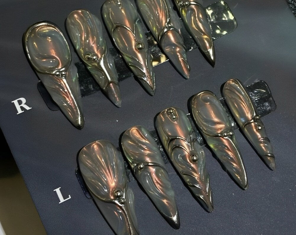 Orange Mirror Acrylic Press On Nails